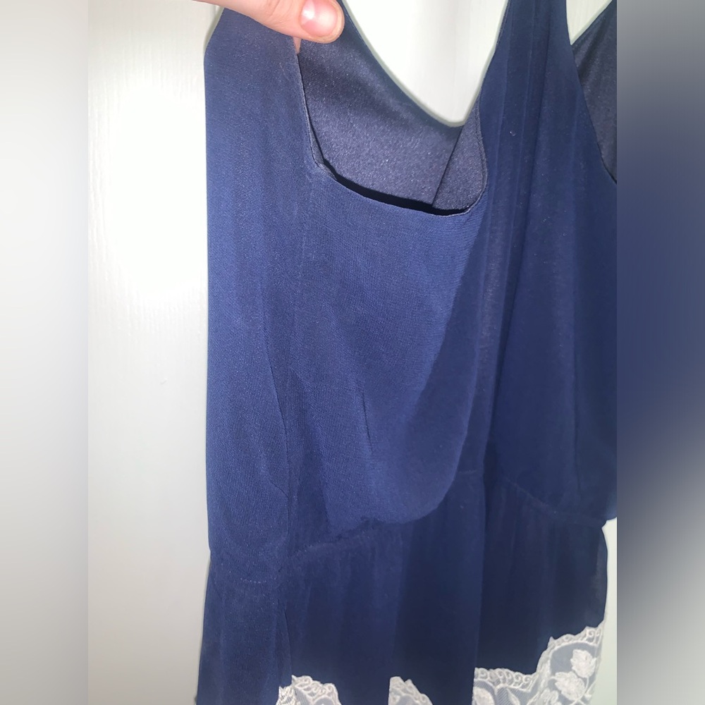 Charming Charlie Navy and White Floral Lace Long Maxi Dress - Picture 4 of 14